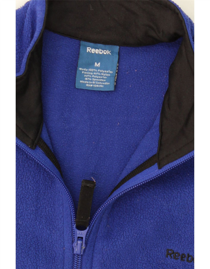 REEBOK Womens Fleece Jacket UK 12 Medium Navy Blue Colourblock Polyester Vintage Reebok and Second-Hand Reebok from Messina Hembry 