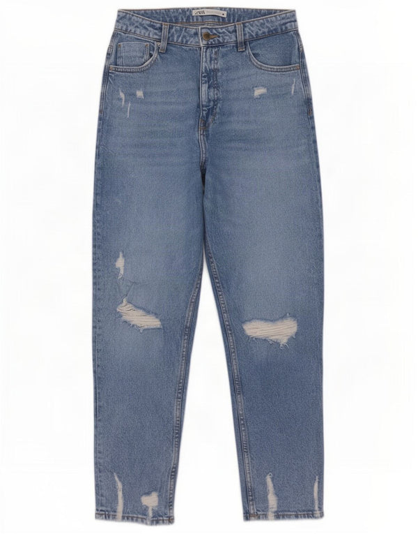 Zara Damen Distressed Tapered Jeans EU 40 Medium W30 L29 Blau