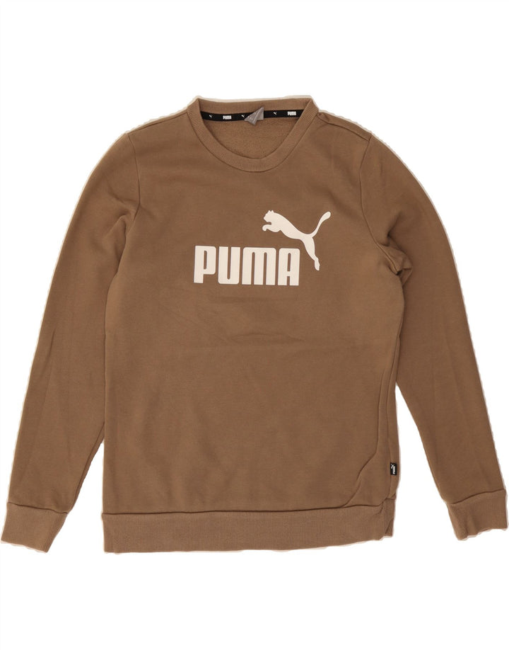 PUMA Womens Graphic Sweatshirt Jumper UK 14 Medium Brown Cotton Vintage Puma and Second-Hand Puma from Messina Hembry 