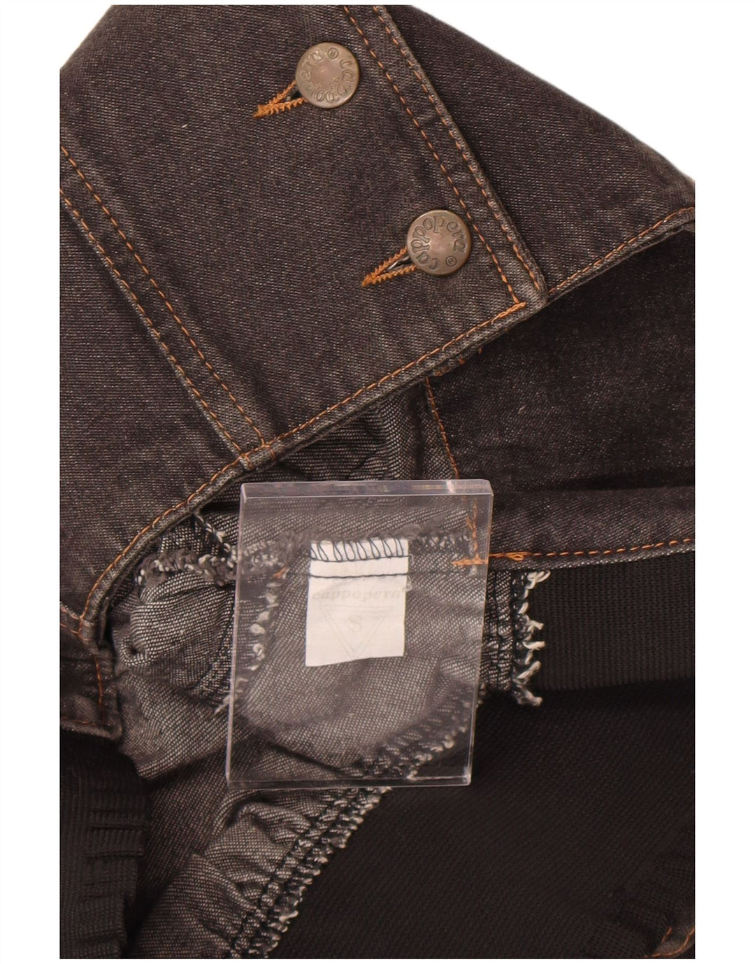 Cappopera Womens Crop Denim Jacket UK 10 Small Grey Floral Cotton