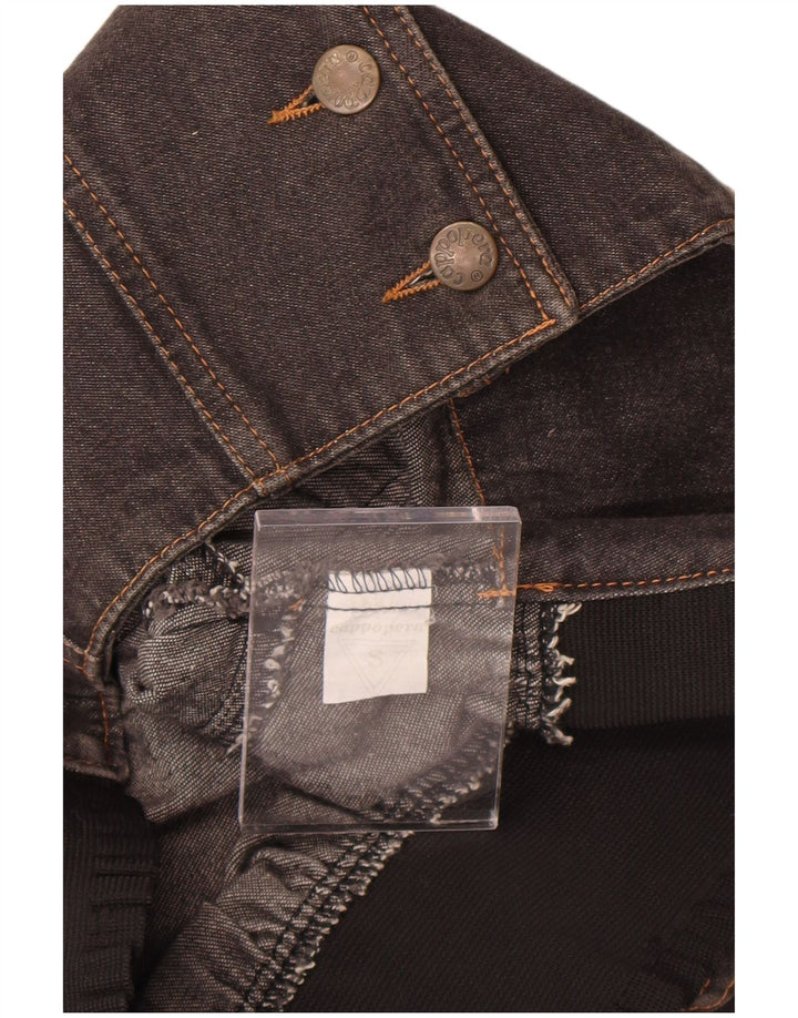 Cappopera Womens Crop Denim Jacket UK 10 Small Grey Floral Cotton