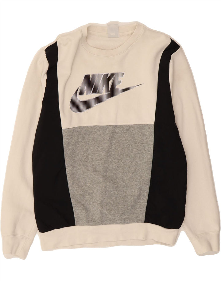 NIKE Mens Graphic Sweatshirt Jumper Small White Colourblock Cotton
