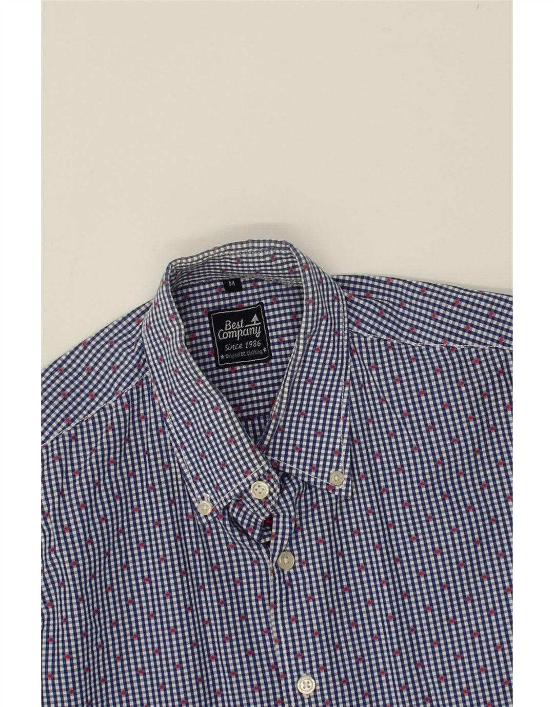BEST COMPANY Mens Shirt Medium Navy Blue Gingham Cotton Vintage Best Company and Second-Hand Best Company from Messina Hembry 