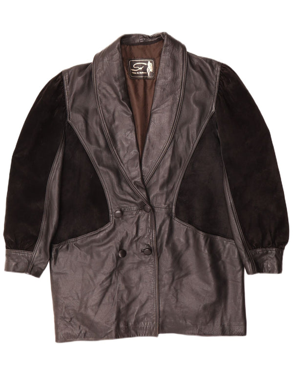 Vintage mujer abrigo de cuero de gran tamaño Reino Unido 14 cuero negro medio