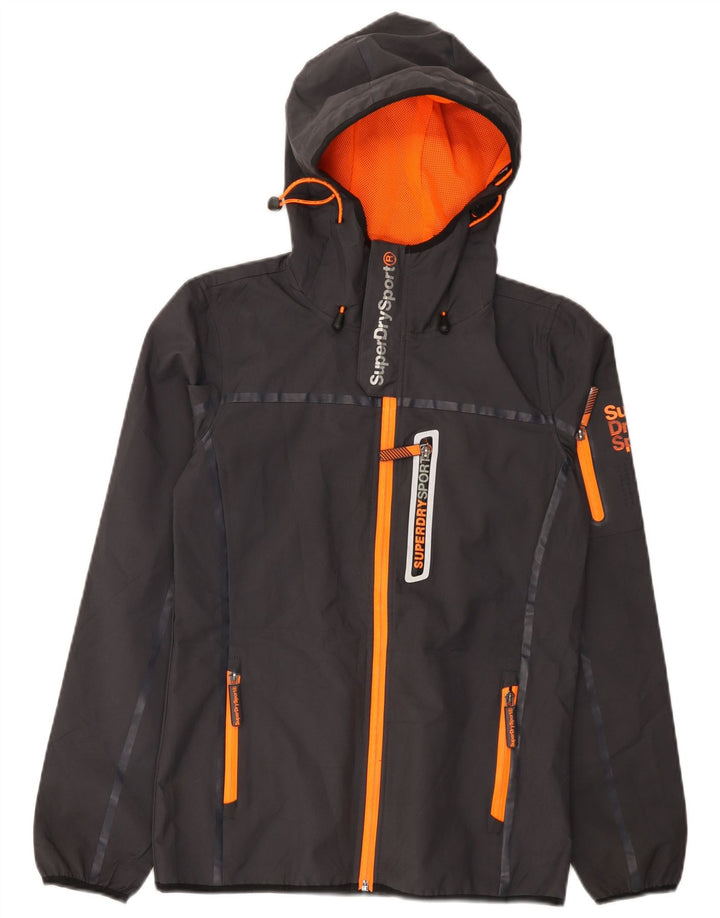 Superdry Mens Graphic Hooded Rain Jacket UK 34 XS Grey Polyester