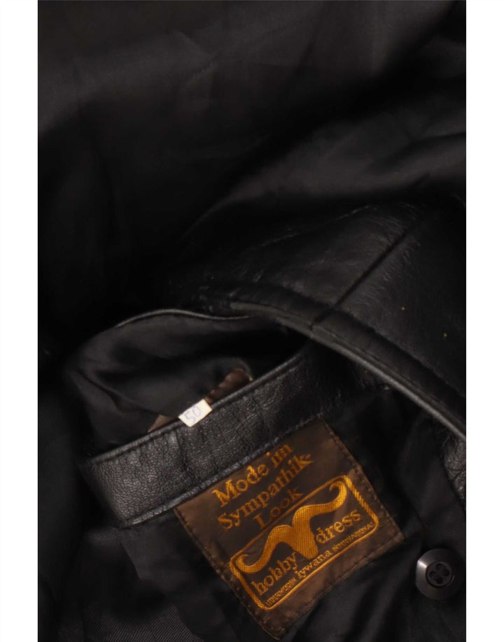Vintage hombres doble pecho cuero abrigo IT 50 grande negro