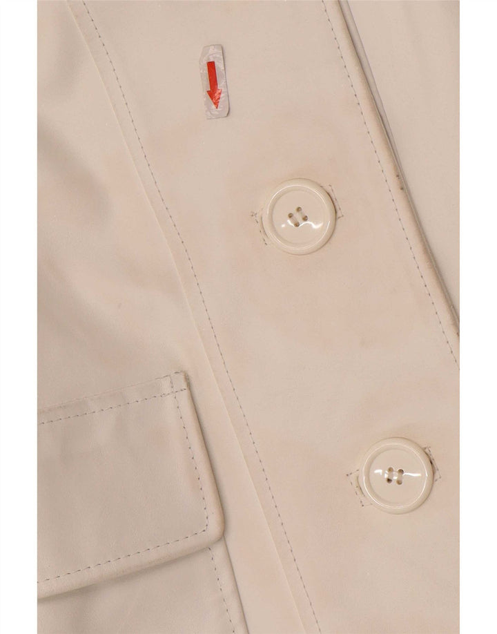 Jaqueta blazer feminina vintage de couro com 3 botões Reino Unido 10 pequena branca