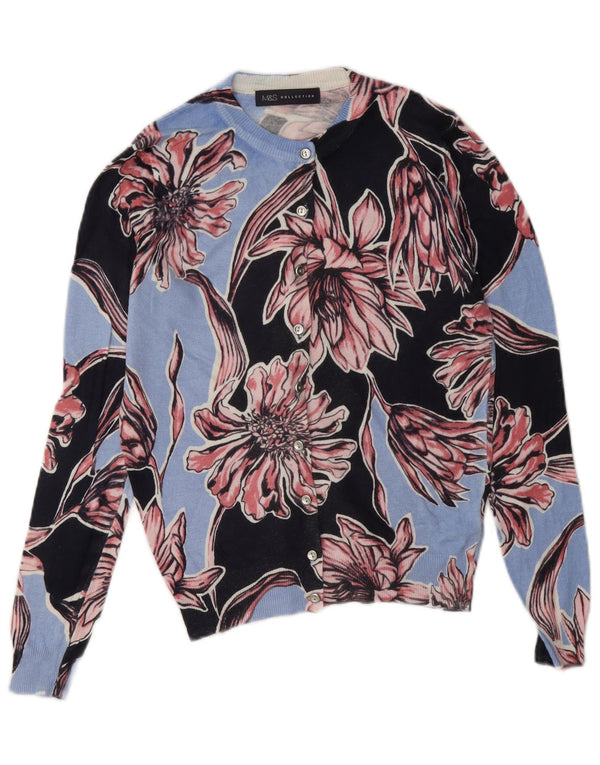 Marks & Spencer Dame Cardigan Sweater UK 8 Small Blue Floral Viscose