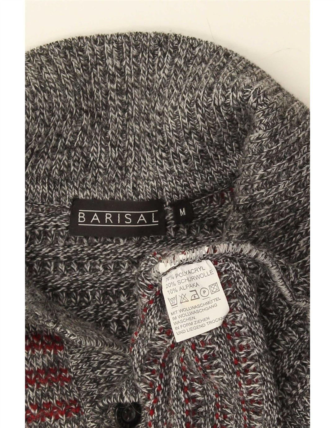 Barisal Mens Polo Neck Jumper Sweater Medium Grey Striped Polyacrylic