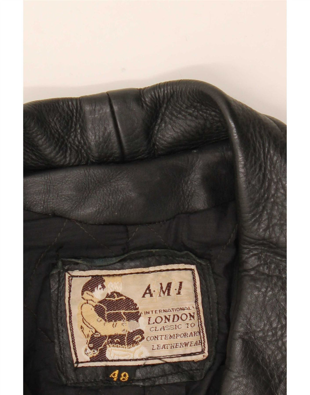AMI Mens Leather Biker Jacket UK 48 4XL Black