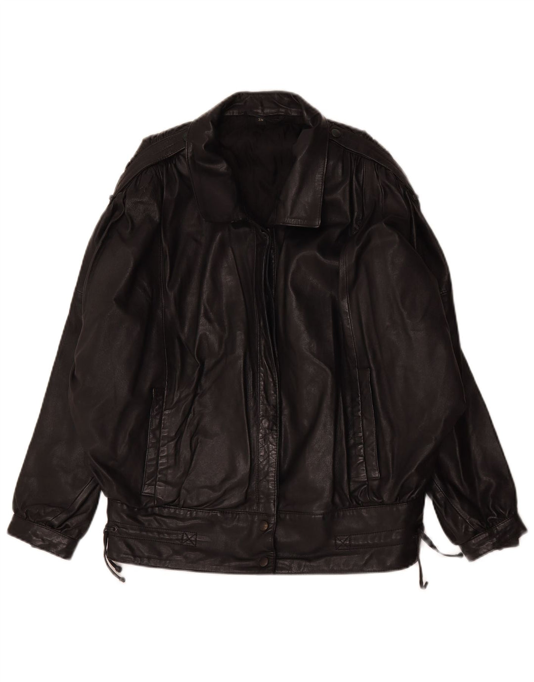 Vintage Womens Oversized Leather Jacket EU 36 Small Black Leather