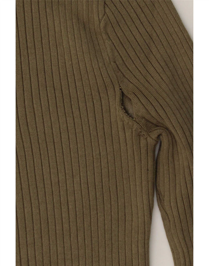 Zara Womens Top Long Sleeve UK 12 Medium Khaki Viscose