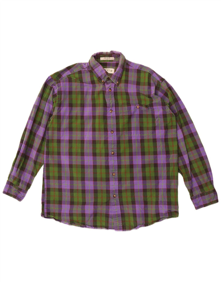 Orvis Mens Flannel Shirt Large Purple Check Cotton