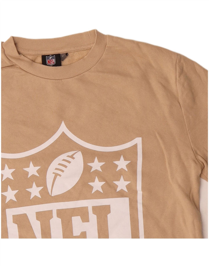 NFL Womens Graphic Sweatshirt Jumper UK 14 Medium Beige Cotton