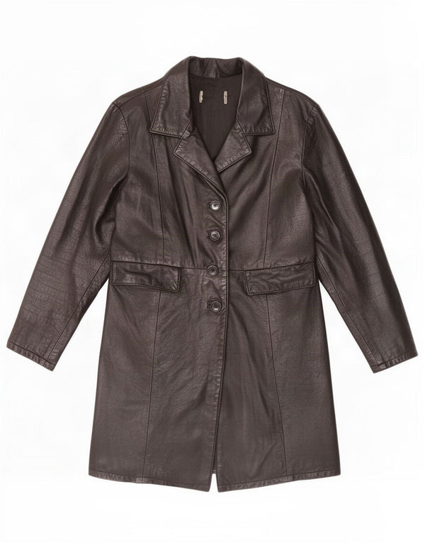 Vintage mujer cuero abrigo Reino Unido 14 medio negro