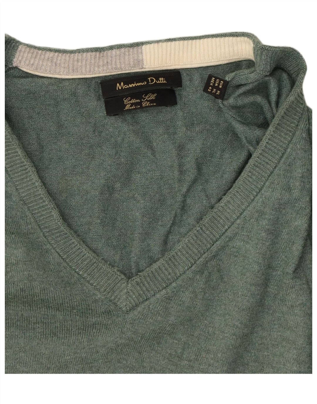 Suéter masculino MASSIMO DUTTI com decote em V XL algodão verde