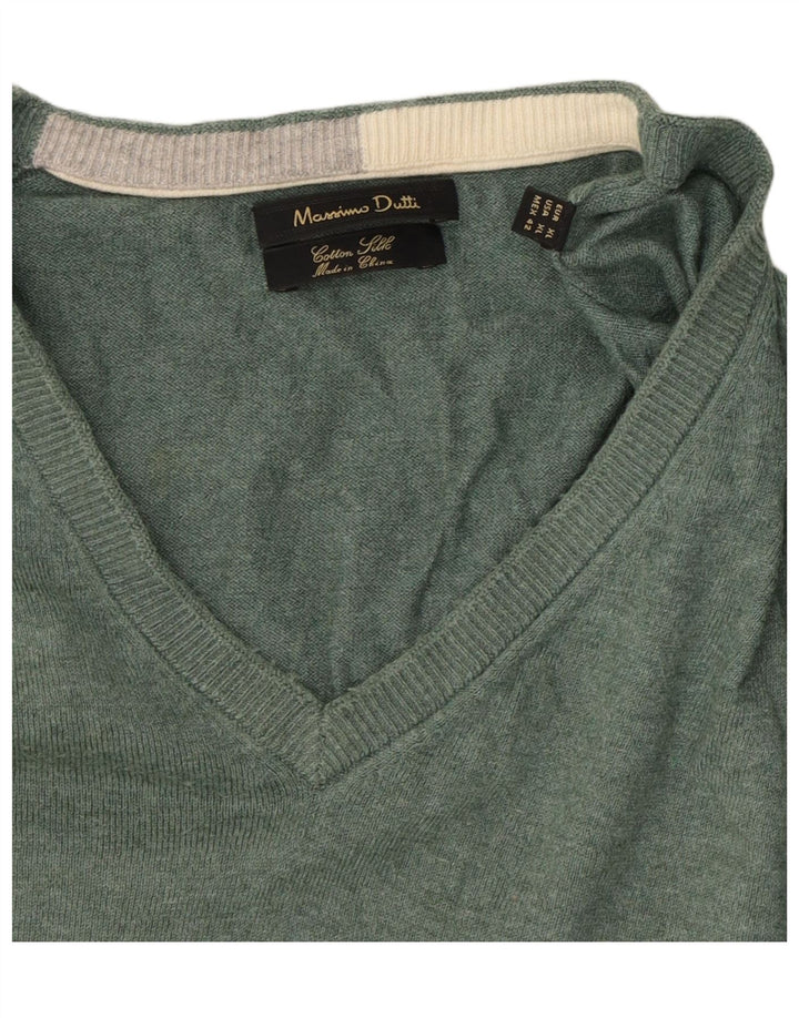 Suéter masculino MASSIMO DUTTI com decote em V XL algodão verde