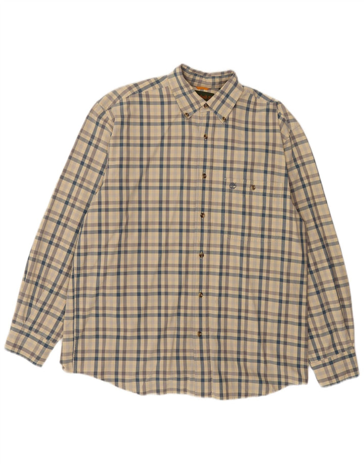 Timberland Mens Shirt Medium Beige Gingham Cotton