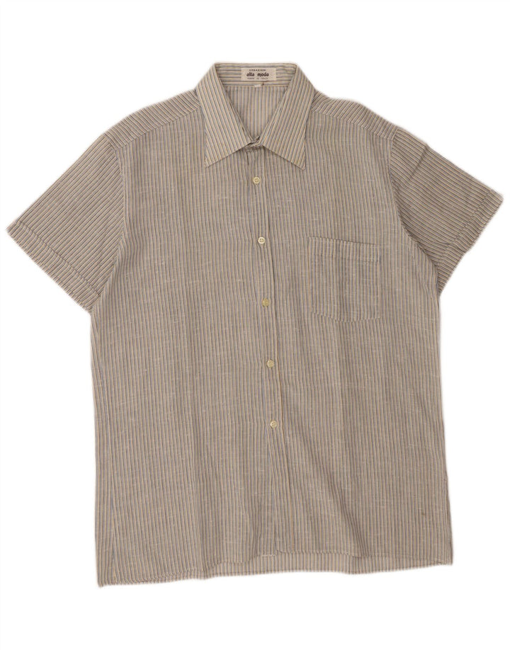 ALTA MODA Mens Short Sleeve Shirt Size 43 Large Multicoloured Striped