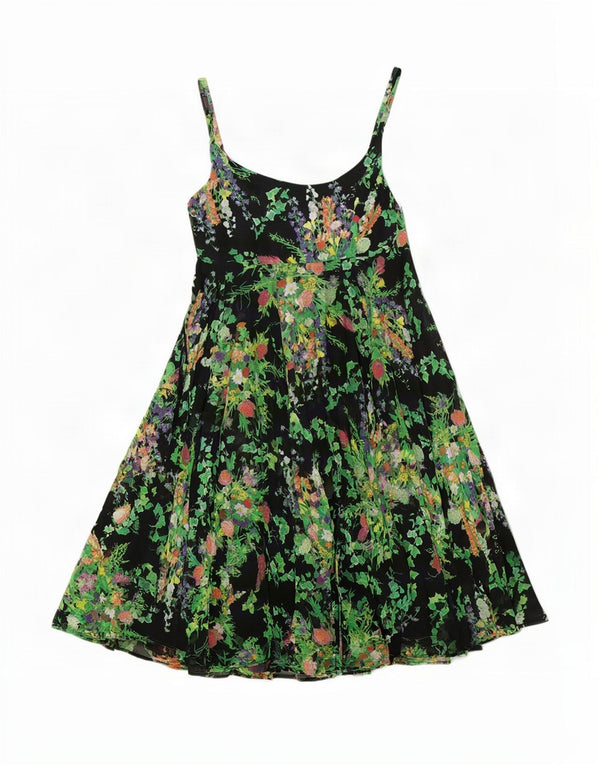 Katharine Hammett Vestido acampanado sin mangas para mujer UK 8 Small Black Floral