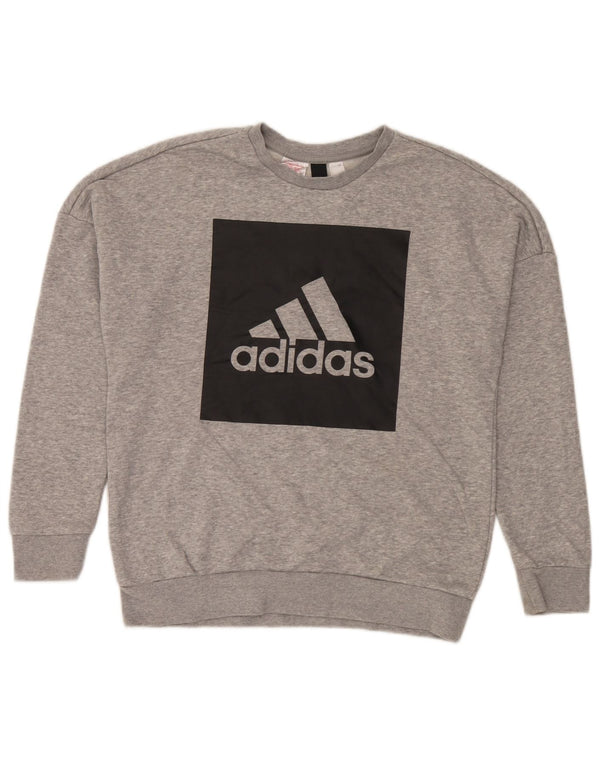 Adidas Boys Graphic Sweatshirt Jumper 13-14 Years Grey Cotton