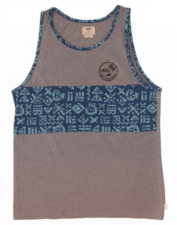 Vans Mens Graphic Vest Top Small Grey Geometric