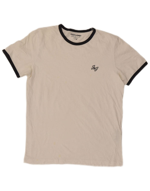 Jack & Jones Mens T-Shirt Top Medium White Striped Cotton