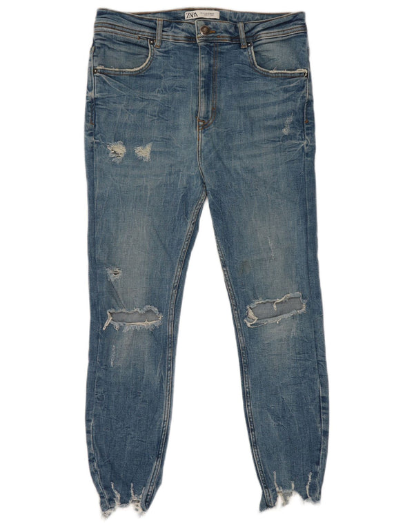 Zara Calça jeans masculina skinny desgastada EU 42 grande W32 L25 algodão azul