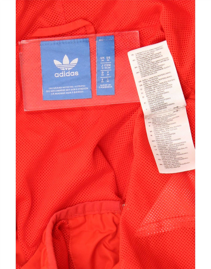 Adidas Mens Hooded Tracksuit Top Jacket Medium Red Colourblock Polyester