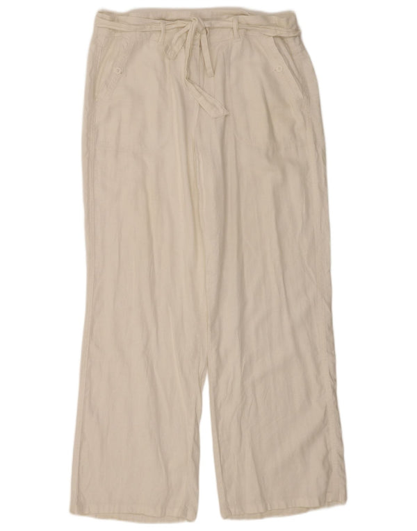 Marks & Spencer Womens Loose Fit Trousers UK 16 Large W34 L30 White Linen