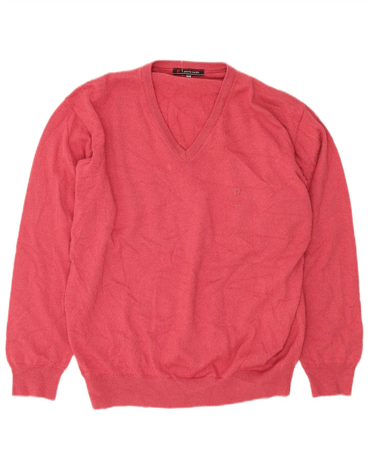 PIERRE CARDIN Mens V-Neck Jumper Sweater Medium Red Wool