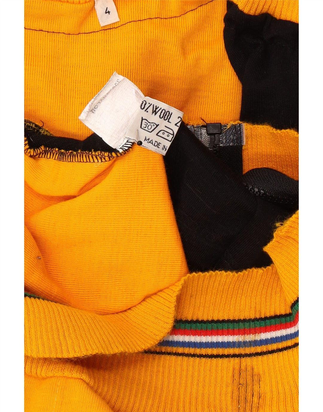 Vintage Mens Knit Bomber Jacket UK 38 Medium Yellow Colourblock Wool