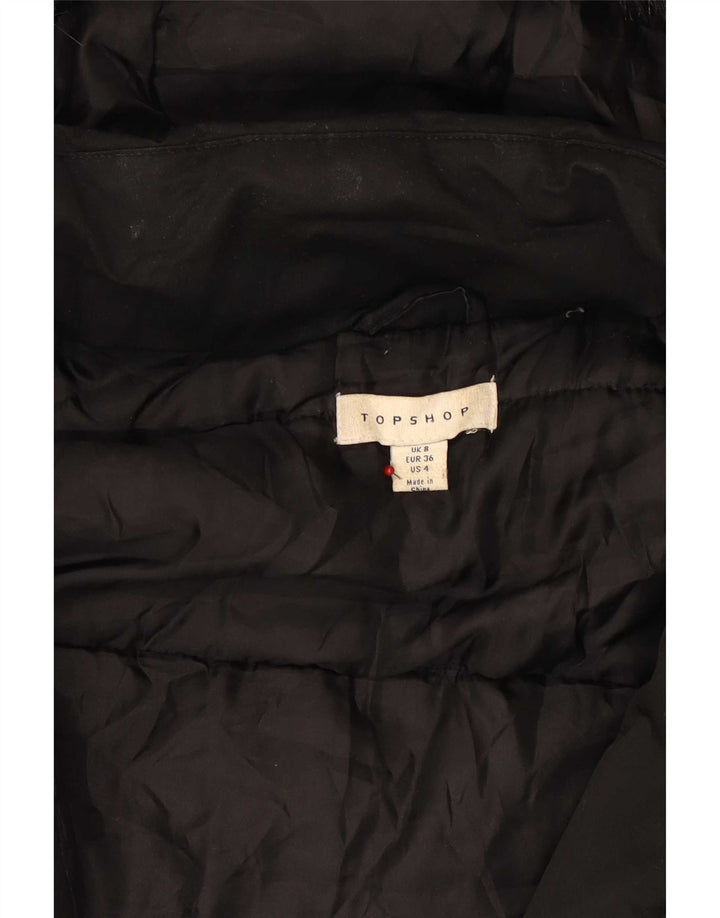 Topshop Parka à capuche pour femme UK 8 Small Noir Polyester