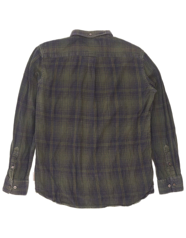 French Connection Mens Flannel Shirt Large Green Check Cotton