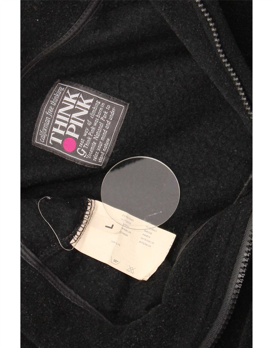Think Pink Herren-Fleecepullover mit grafischem Reißverschluss und Reißverschluss, Größe L, aus schwarzem Polyester