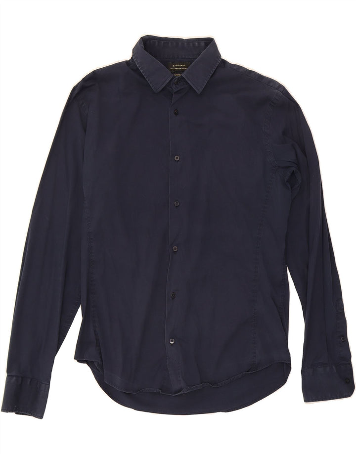 ZARA Mens Slim Fit Shirt Size 42 Large Navy Blue Vintage Zara and Second-Hand Zara from Messina Hembry 