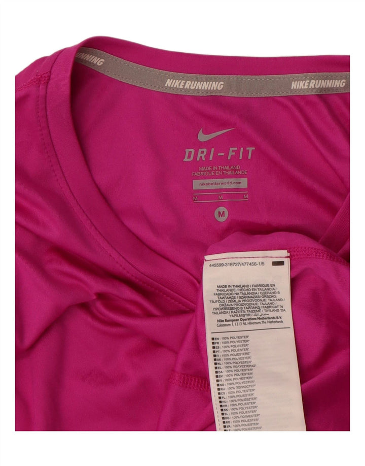 Nike Womens Dri Fit Top Long Sleeve UK 14 Medium Pink Polyester
