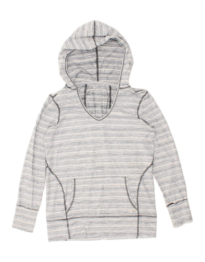 CHAMPION Womens Hoodie Jumper UK 14 Medium Grey Striped Polyester Vintage Champion and Second-Hand Champion from Messina Hembry 