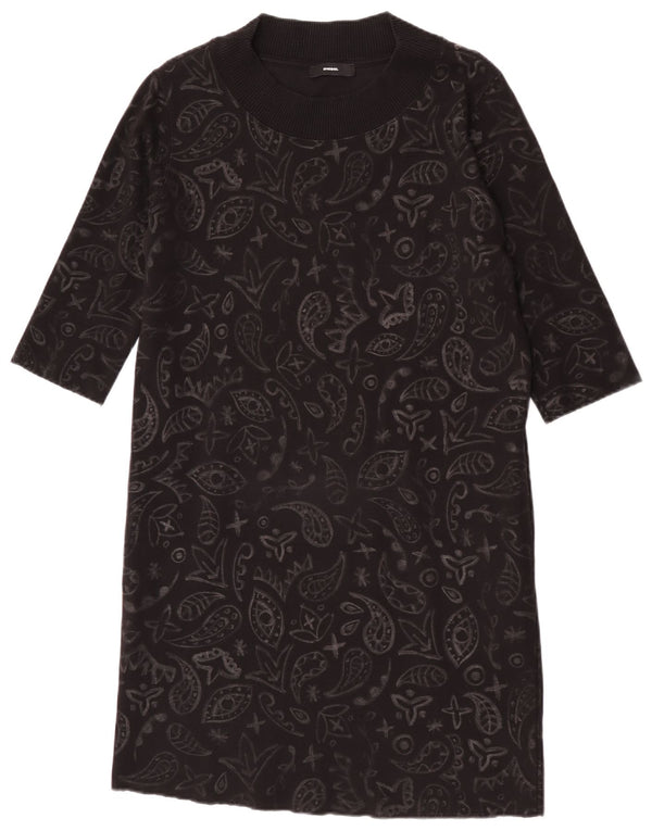 Abito maglione da donna Diesel con maniche a 3/4 UK 14 cotone Paisley nero medio
