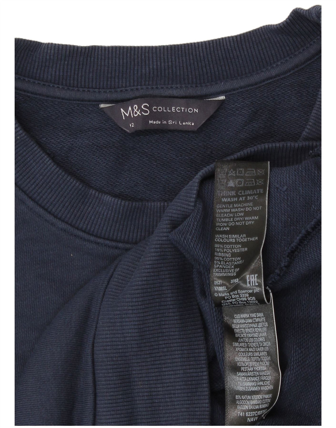 Marks & Spencer Womens Sweatshirt Jumper UK 12 Medium  Navy Blue Cotton