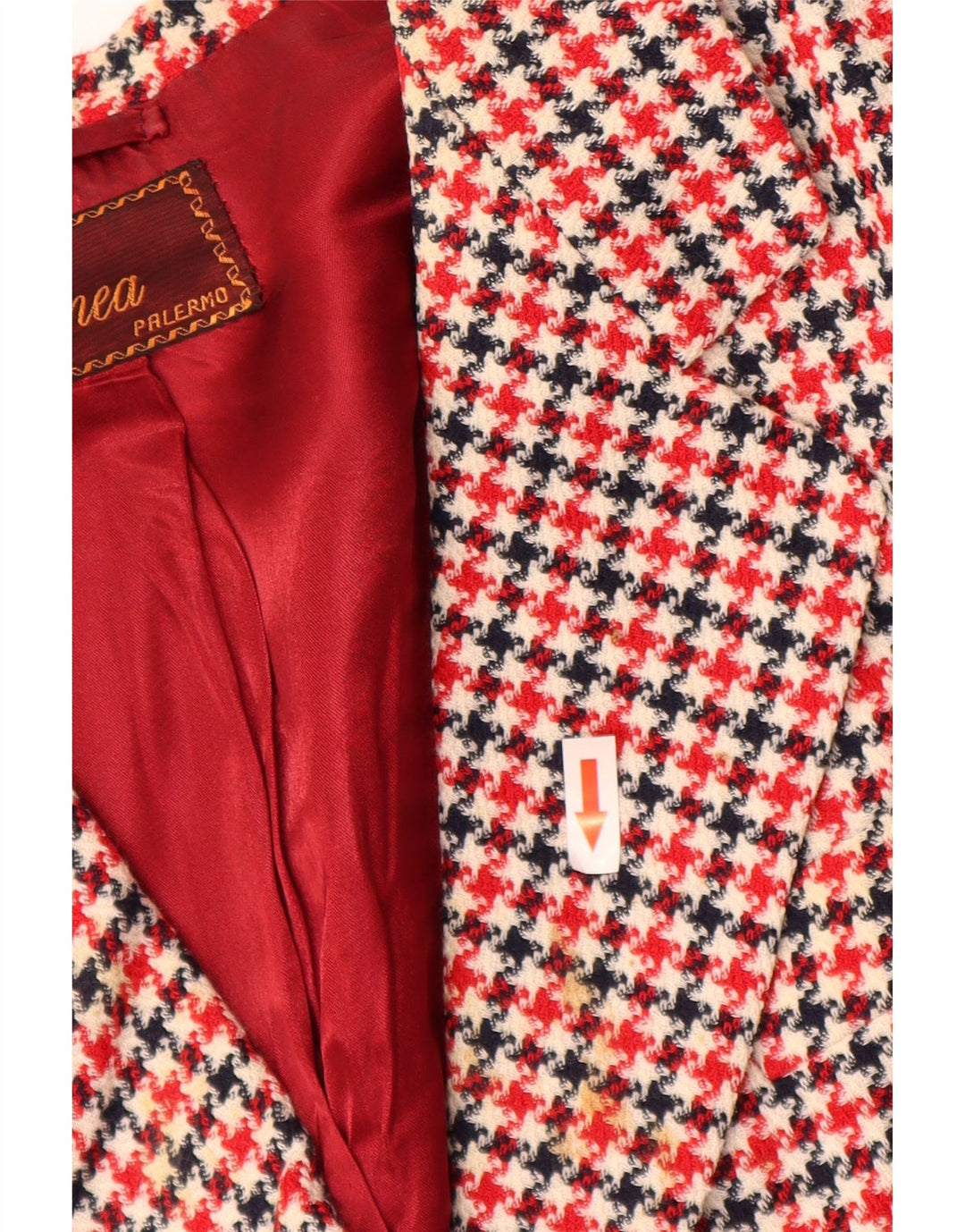 Vintage dame 3/4 ærmet blazerjakke UK 16 Large Red Houndstooth