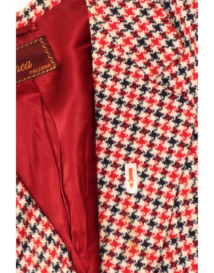 Vintage dame 3/4 ærmet blazerjakke UK 16 Large Red Houndstooth