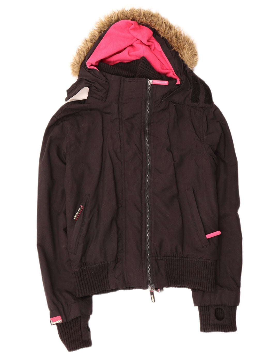Superdry Womens The Windbomber Hooded Windbreaker Jacket UK 14 Medium Black