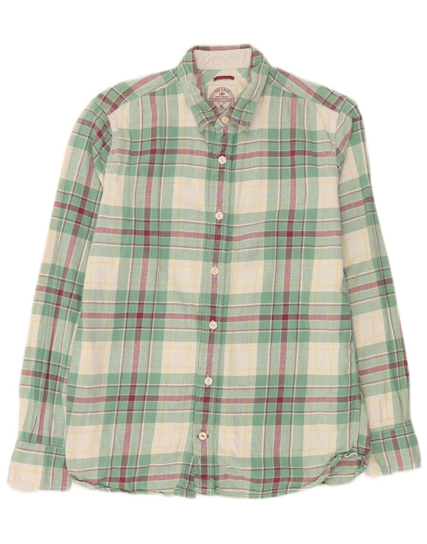 Fat Face Mens Flannel Shirt Small Green Plaid Cotton
