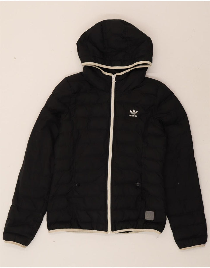 ADIDAS Womens Hooded Padded Jacket UK 12 Medium Black Polyester Vintage Adidas and Second-Hand Adidas from Messina Hembry 