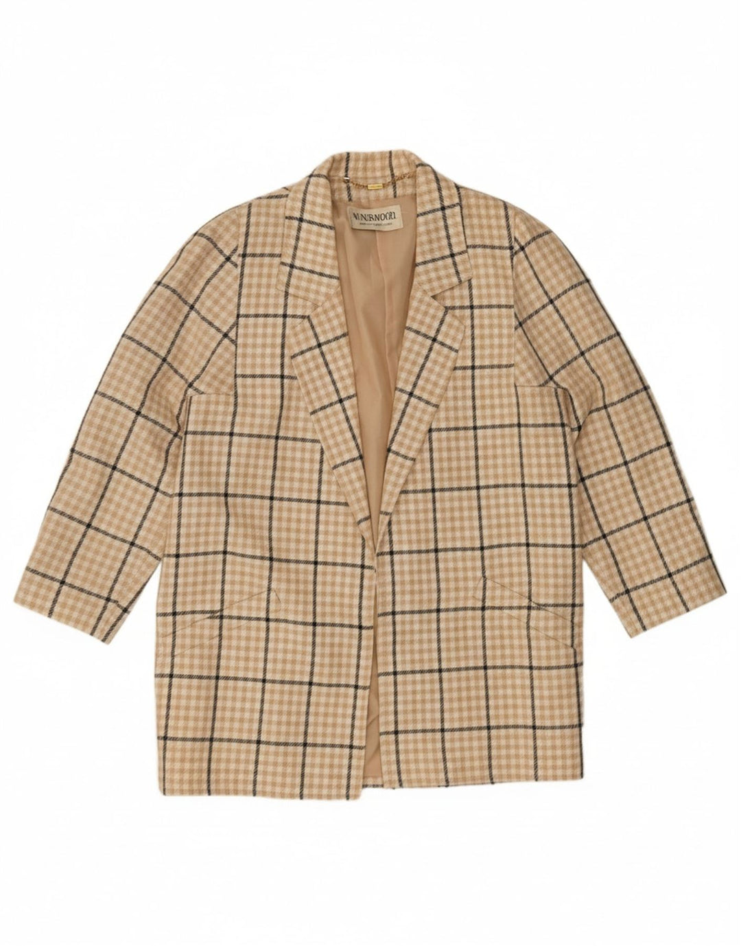 WINDSMOOR Womens Open Blazer Jacket UK 16 Large Beige Check Polyester
