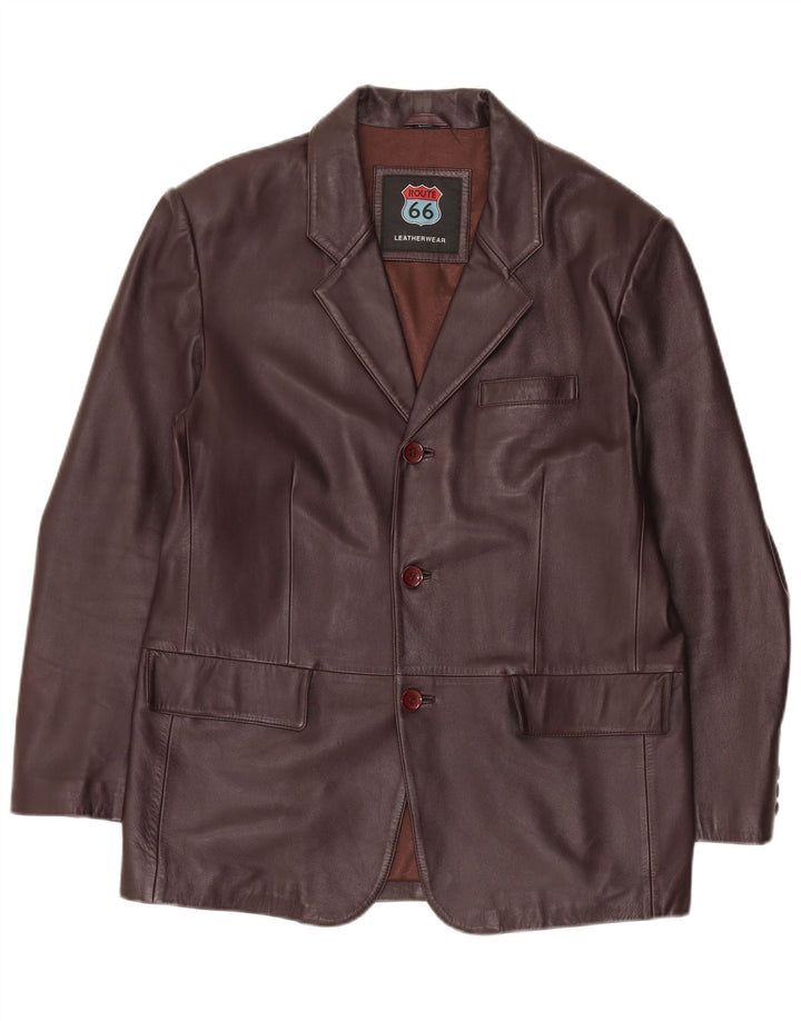 Route 66 Mens 3 Button Leather Blazer Jacket UK 42 XL Brown Leather