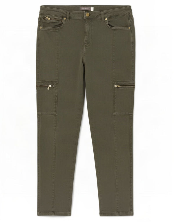 Jeans cargo slim da donna in velluto menta UK 14 grande W32 L28 cotone kaki