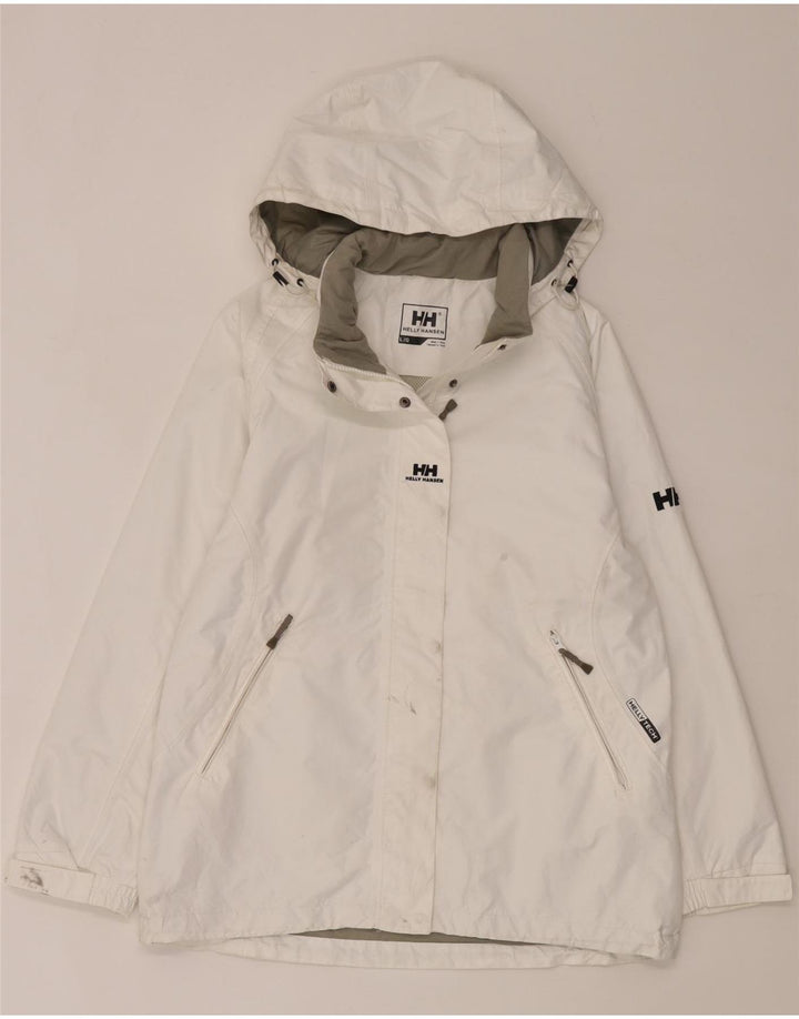 Jaqueta de chuva com capuz feminina Helly Hansen Reino Unido 16 grande poliéster branco