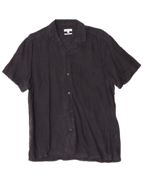 Reiss Mens Short Sleeve Regular Fit Shirt Large Navy Blue Linen
